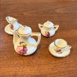 Floral Miniature Porcelain Tea Set with Gold Accents